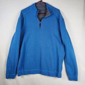 Tommy Bahama Reversible Quarter Zip Pullover Mens Blue Gray Sweater